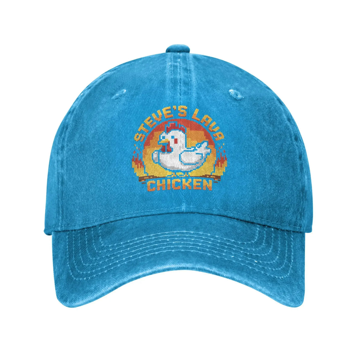 Cappellino da baseball unisex "Chicken Jockey Lava Chicken Print Steves Hat" in stile vintage, lavato e consumato, regolabile