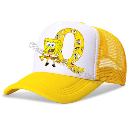 Spongebob-baseballkasketter til børn – kawaii-tegneserie med bogstaver – afslappet solhat til børn – justerbar kasket med skygge – fødselsdagsgaver