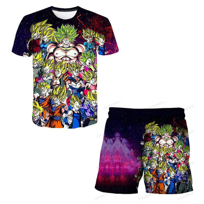 Japanese cartoon Dragon Ball Z T-shirt children's top T-shirt shorts two-piece set for summer boys T-shirt+shorts beach pants