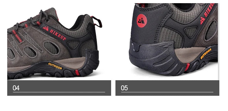 HIKEUP Vandringsskor för män, vinterklättring, trekking, sneakers för män, läder, andningsbara, utomhus, halkskyddade, sport- och arbetsskor för män