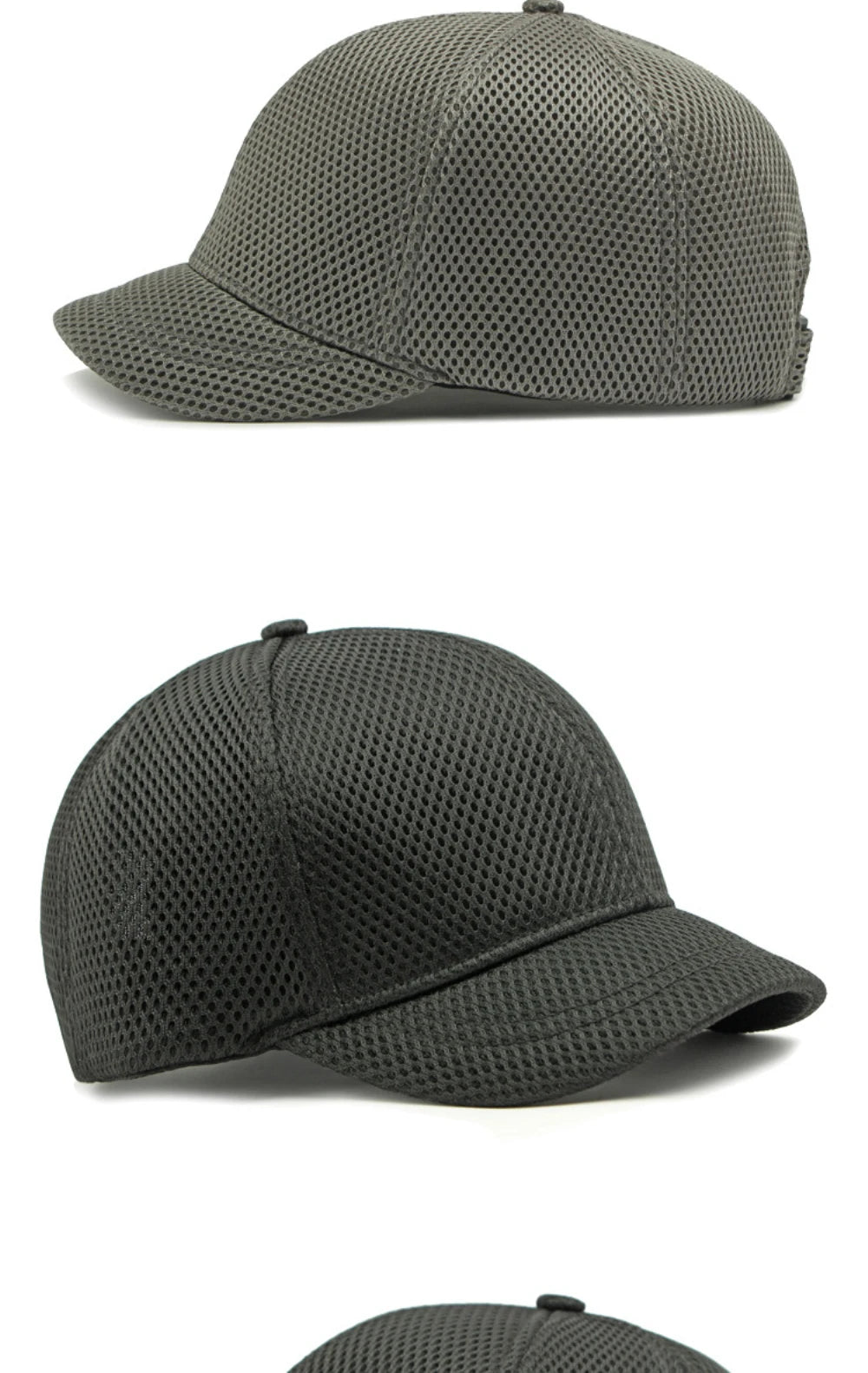 HT4828 Gorra de béisbol de ala corta de 5 cm para hombre, 6 paneles, gorra de béisbol de malla transpirable, gorra tipo «trucker», para hombre y mujer, lisa, sin estampados, con cierre a presión