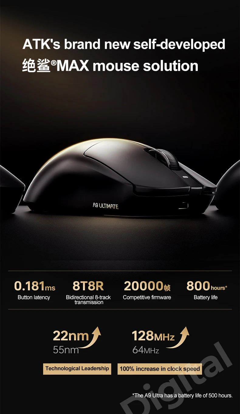 Безжична геймърска мишка ATK Dragonfly A9 Ultimate A9 Air PAW3950, ултралека ергономична e-sports мишка за FPS геймъри, CSGO A9 Ultra