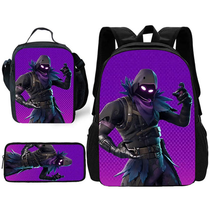 Trendiger Gaming-Schulrucksack für Kinder mit Lunchbags, Design-F-FortniteS Federmäppchen, Schultaschen für Jungen und Mädchen, ideales Geschenk