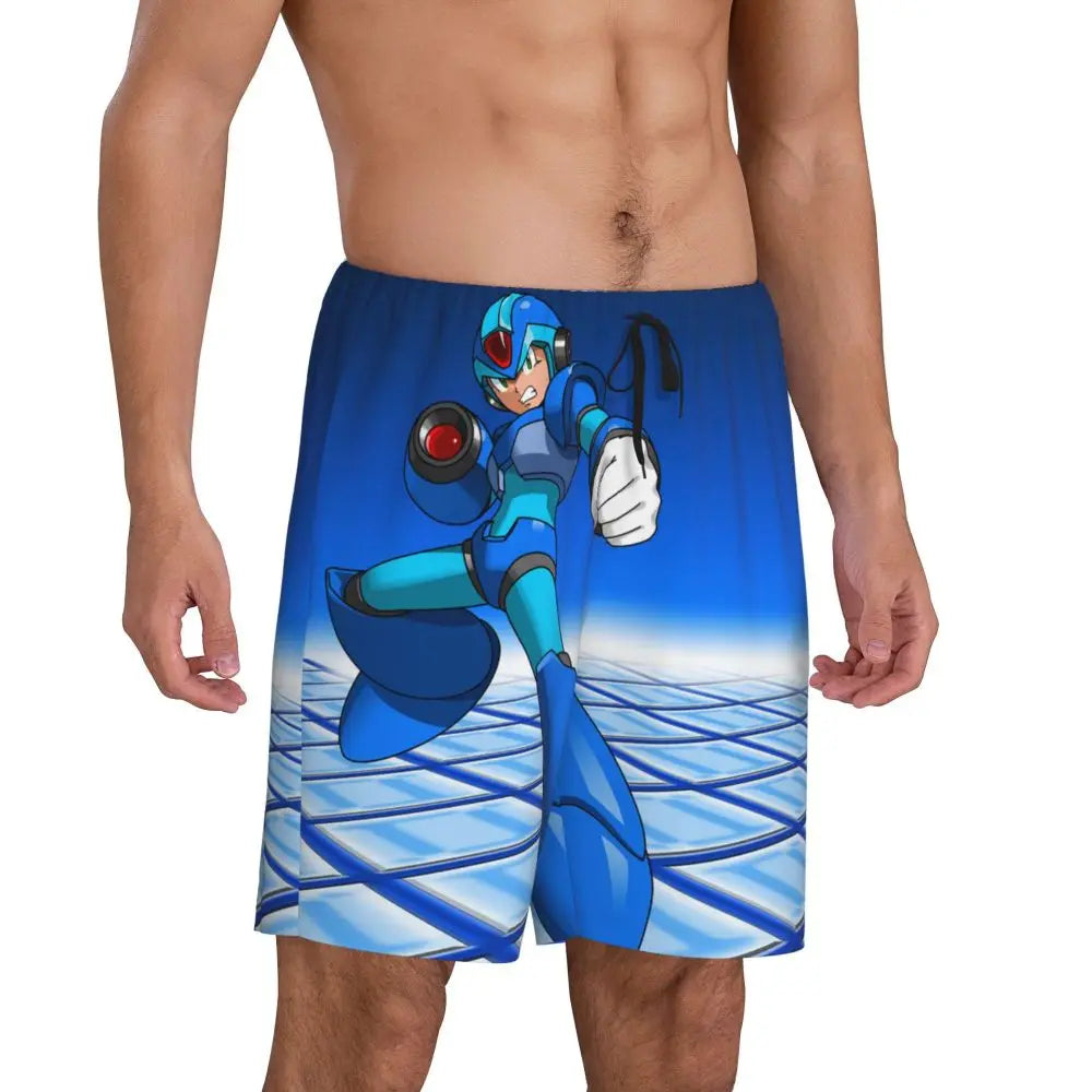 Custom Megaman Video Game Mega Man Short Pajama Pants Men Sleepwear Sleep Lounge Bottom Shorts Sleeping Pants