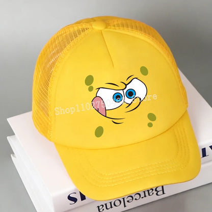 SpongeBobs Baseball Cap Kids Adult Kawaii Expression Sun Hat Summer Breathable Mesh Sunbonnet Outdoor Sports Headgear Gift New