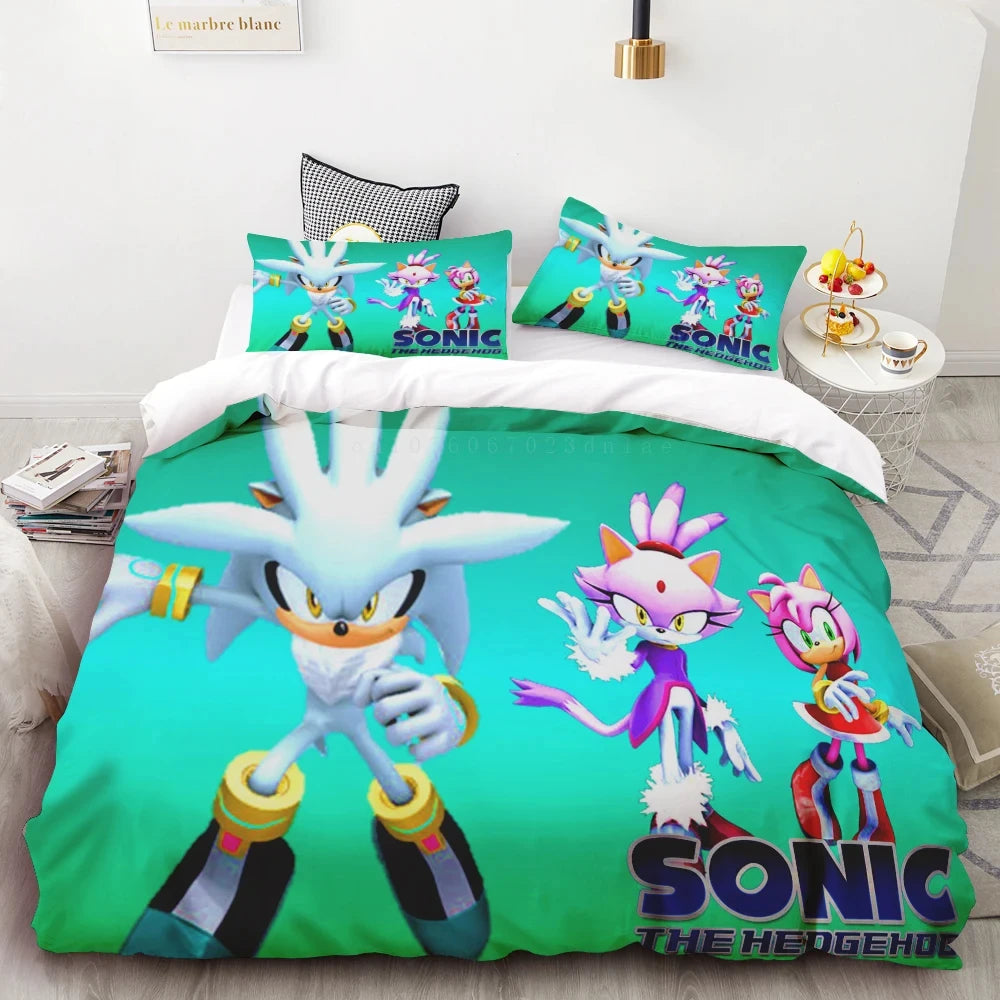 Dynebetræk Sonic 3D Eksklusivt tegneserie-anime-sengetøjssæt med digitaltryk til ungdom, hjem og børn – drenge