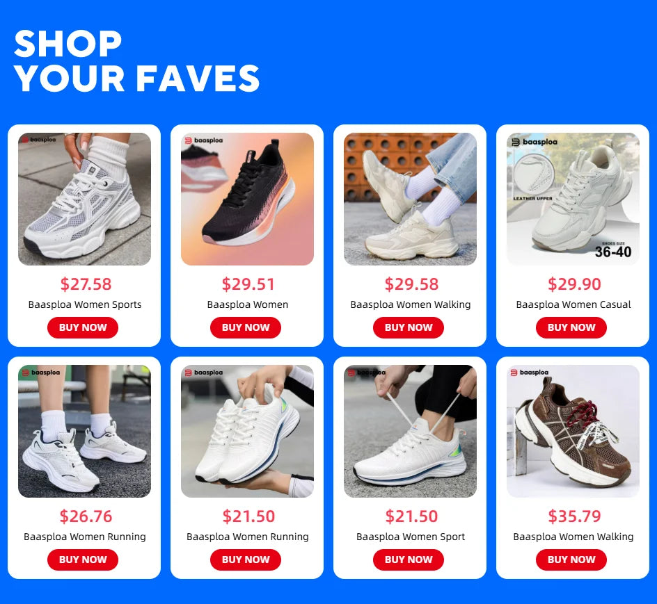 Baasploa Women's Walking Shoes Lightweight Mesh Breathable Sport Shoes Comfortable Soft Leather Casual Sneakers
