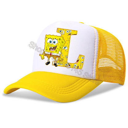 Spongebob-baseballkasketter til børn – kawaii-tegneserie med bogstaver – afslappet solhat til børn – justerbar kasket med skygge – fødselsdagsgaver