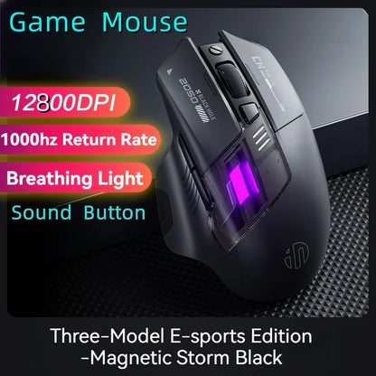 Mouse da gioco Inphic A9 Pro tri-mode, indicatore di alimentazione con guida luminosa colorata, DPI regolabili, macro driver, ergonomico, 12800DPI