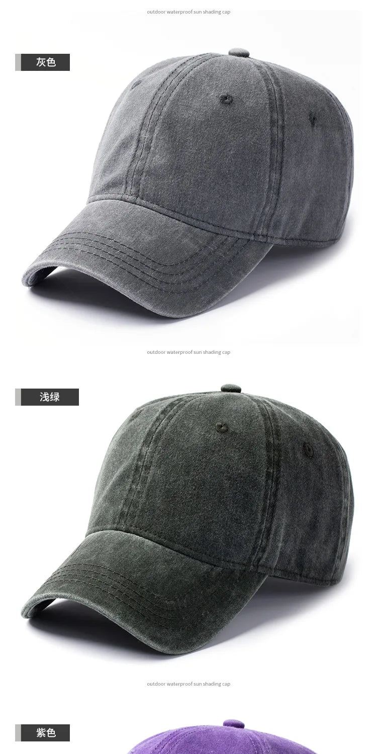 Men Women 53-56cm 56-59cm 60-63cm Vintage Unstructured Baseball Cap Washed Cotton Adjustable Cap for Big/ Small Head and Kids