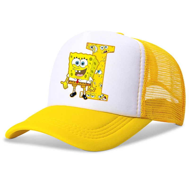 Spongebob-baseballkasketter til børn – kawaii-tegneserie med bogstaver – afslappet solhat til børn – justerbar kasket med skygge – fødselsdagsgaver