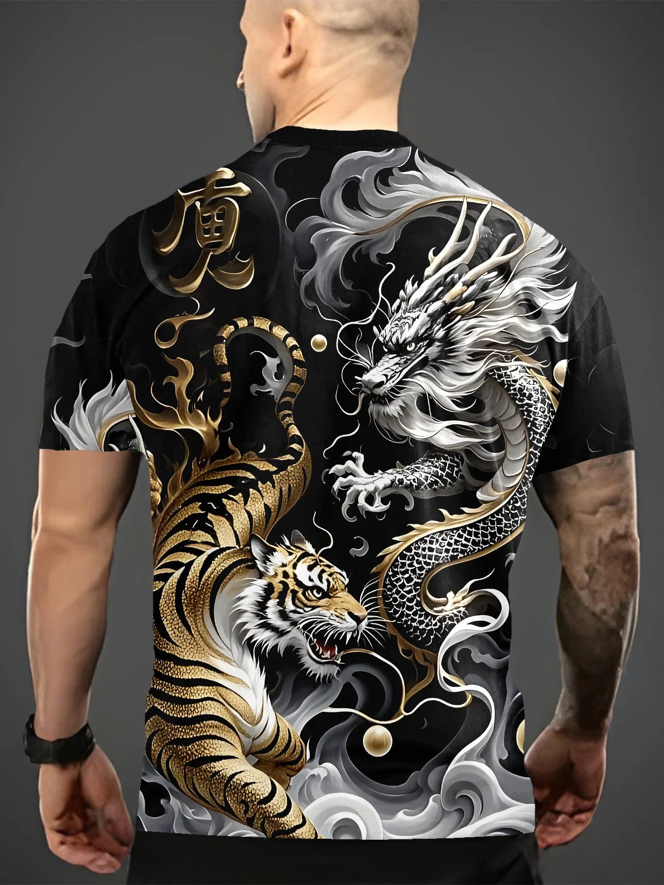 Pánske letné tričko s grafikou Dragon & Tiger Duel, ležérne tričko s krátkym rukávom, módna ležérna košeľa s okrúhlym výstrihom 2025
