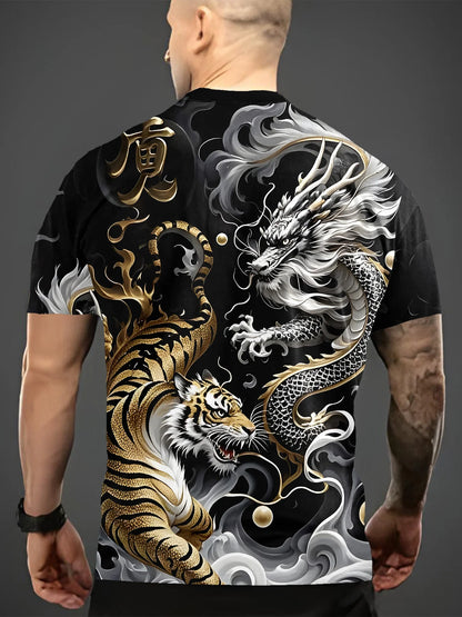 Pánske letné tričko s grafikou Dragon & Tiger Duel, ležérne tričko s krátkym rukávom, módna ležérna košeľa s okrúhlym výstrihom 2025