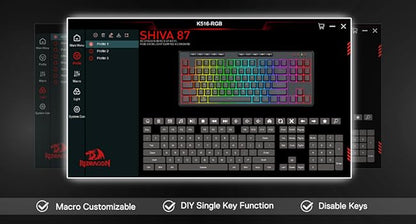 Redragon K516 Shiva TKL Wired RGB Membrane Gaming 87 Keys Mechanical-Feel Keyboard, Smooth Linear Switch
