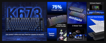 Redragon K673 GB 75% Wireless Gasket RGB 3-Modes 81 Keys Gaming Mechanical Hot-Swap Socket Keyboard